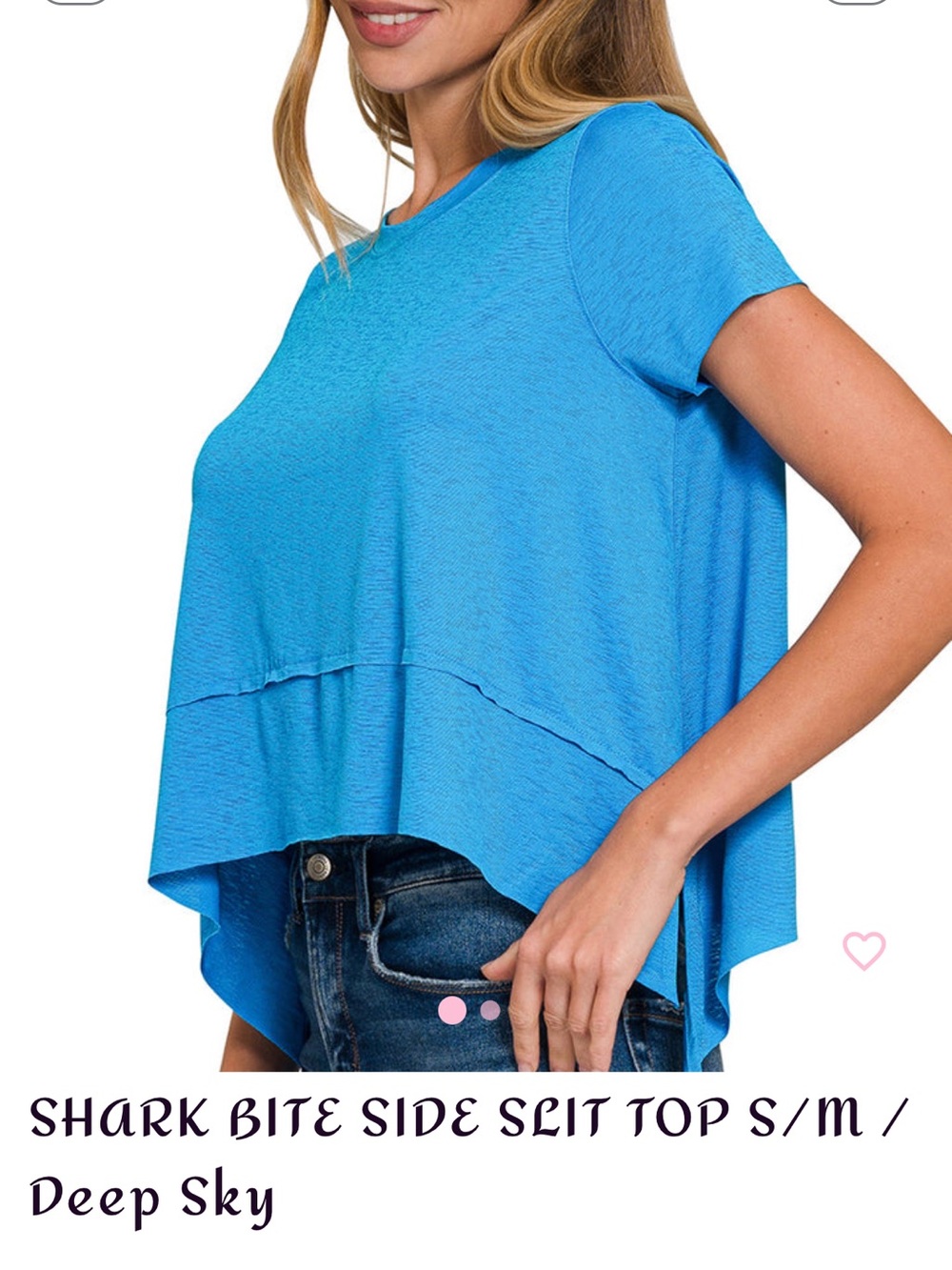Zenana Outfitters Shark Bite Side Slit Tee - Deep Sky Blue